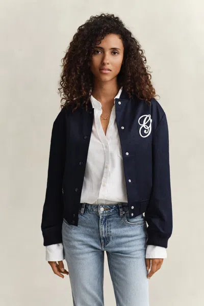 Gant Satin Varsity Jacket In Blue