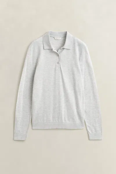 Gant Seamless Long Sleeve Polo Top In Gray