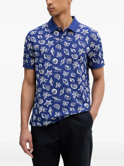 Gant Seashell-print Polo Shirt In Blue