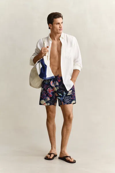 Gant Seaweed Print Swim Shorts In Blue