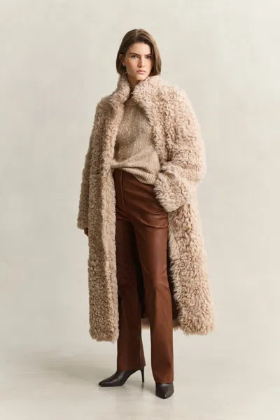 Gant Shearling Coat In Caramel Brown