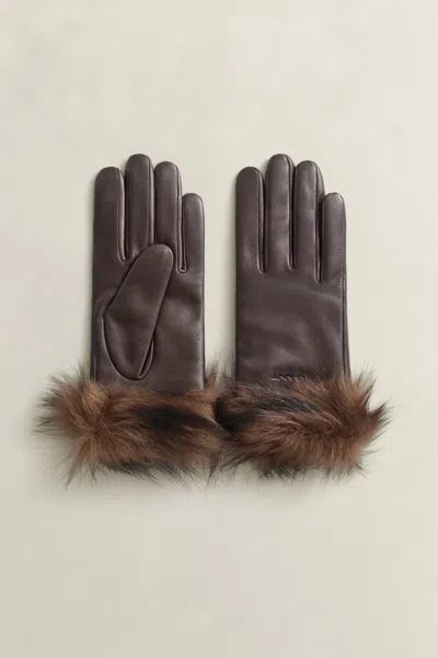 Gant Shearling Cuff Leather Gloves In Gray
