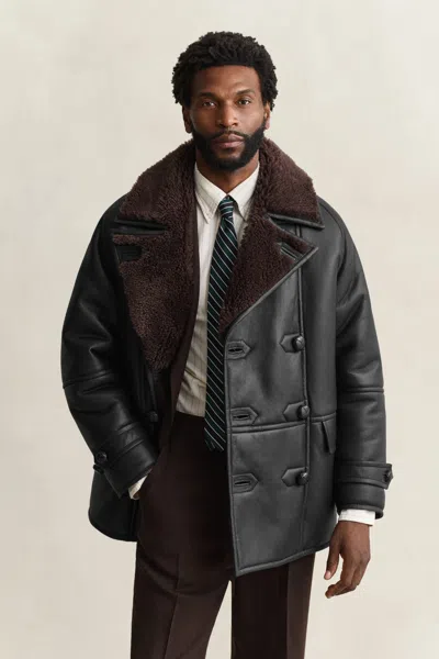 Gant Shearling Peacoat In Black