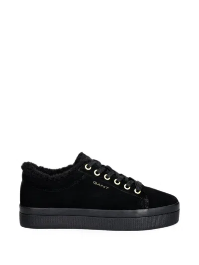 Gant Shearling-trim Suede Sneakers In Black