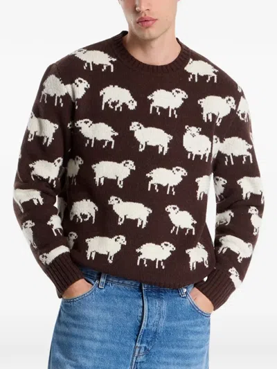 Gant Sheep-pattern Crew-neck Sweater In Black