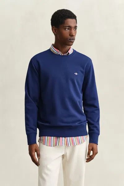 Gant Mens Regular Fit Shield Logo Crew Neck Sweatshirt In Blue
