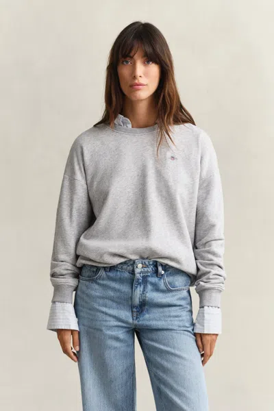 Gant Shield Crew Neck Sweatshirt In Gray