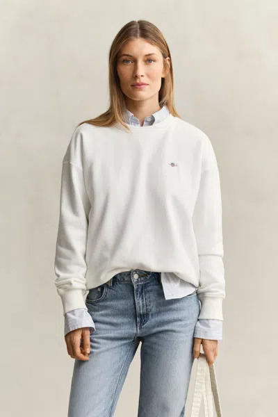 Gant Shield Crew Neck Sweatshirt In White
