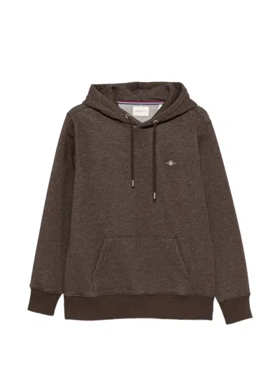 Gant Shield Drawstring Hoodie In Brown