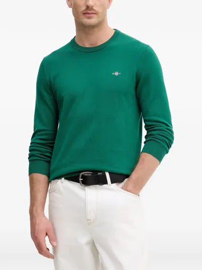 Gant Shield-embroidered Crew-neck Sweater In Green