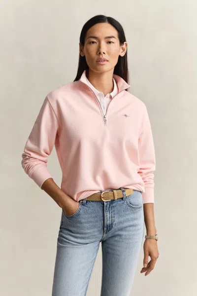 Gant Shield Half Zip Sweatshirt In Pink