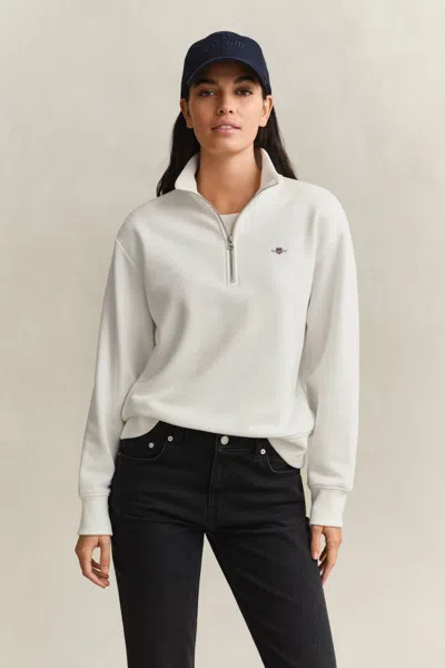 Gant Shield Half Zip Sweatshirt In White
