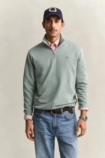 Gant Mens Regular Fit Shield Logo Half Zip Sweatshirt In Green