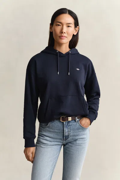 Gant Tonal Shield Hoodie In Blue