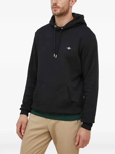 Gant Shield Logo-embroidery Hoodie In Black