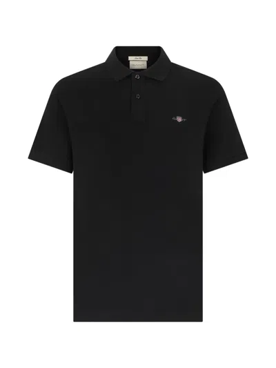 Gant Shield Logo-embroidered Polo Shirt In Black
