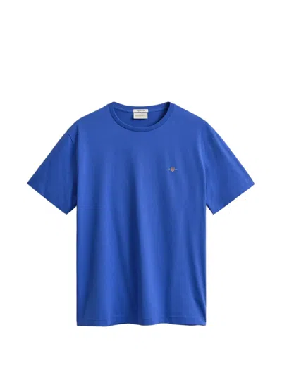 Gant Shield Logo-embroidered T-shirt In Blue