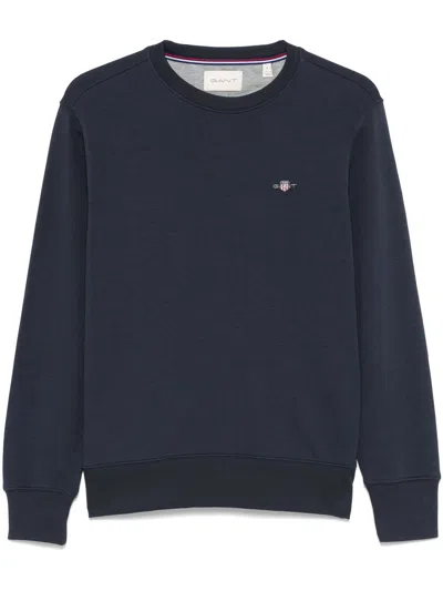 Gant Shield-motif Crew-neck Sweatshirt In Blue