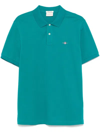 Gant Shield-motif Short-sleeve Polo Shirt In Blau