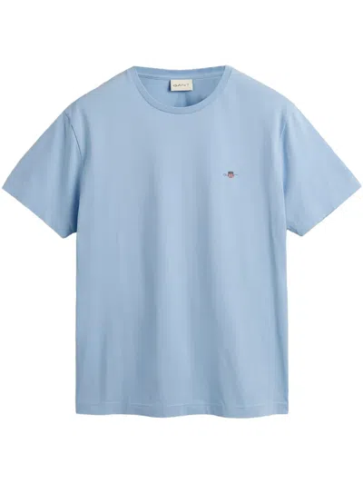 Gant Mens Regular Fit Short Sleeve Shield Logo T-shirt In 468 Capri Blue