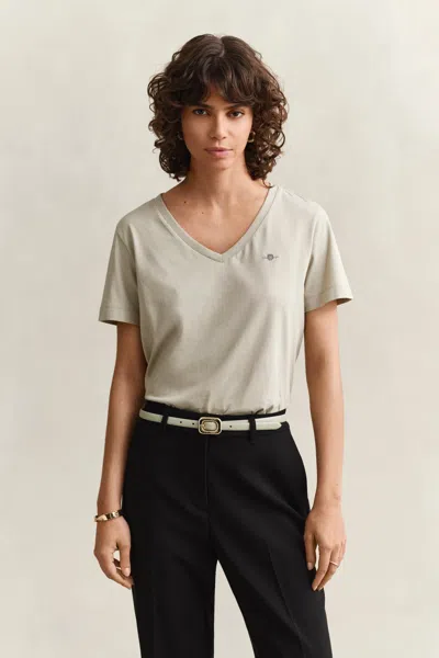 Gant Shield V-neck T-shirt In Neutral