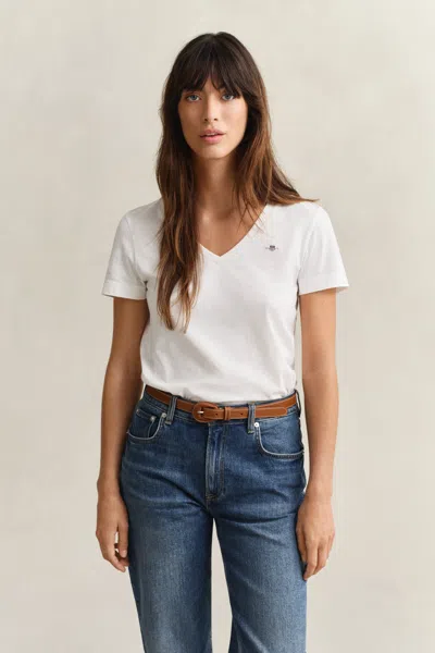 Gant Shield V-neck T-shirt In White