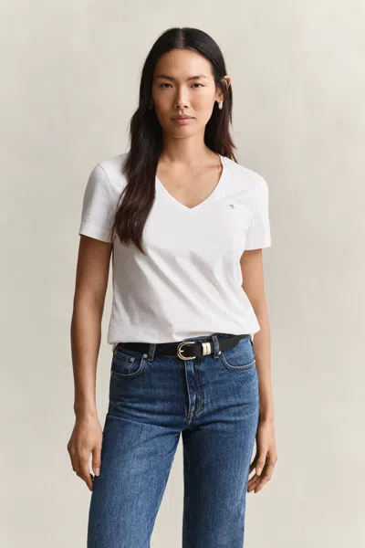 Gant Shield V-neck T-shirt In White