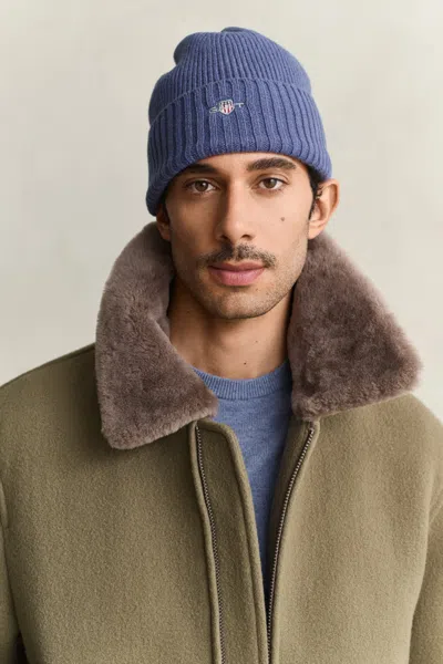 Gant Shield Wool Beanie In Blue