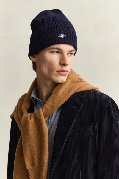 Gant Shield Wool Beanie In Blue