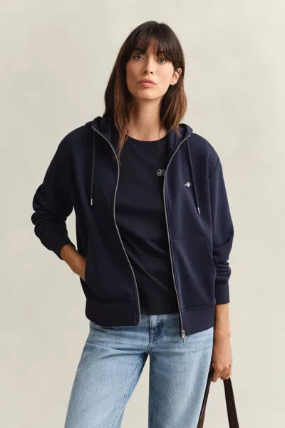Gant Shield Zip Hoodie In Blue