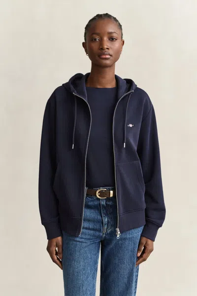 Gant Shield Zip Hoodie In Blue