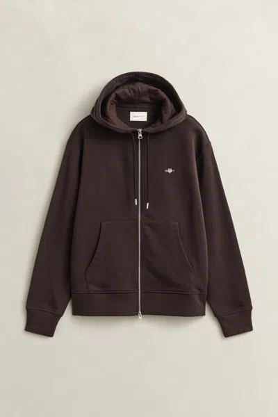 Gant Shield Zip Hoodie In Brown