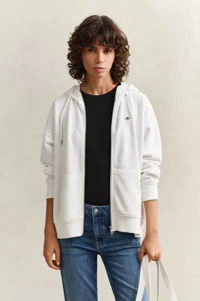 Gant Shield Zip Hoodie In White