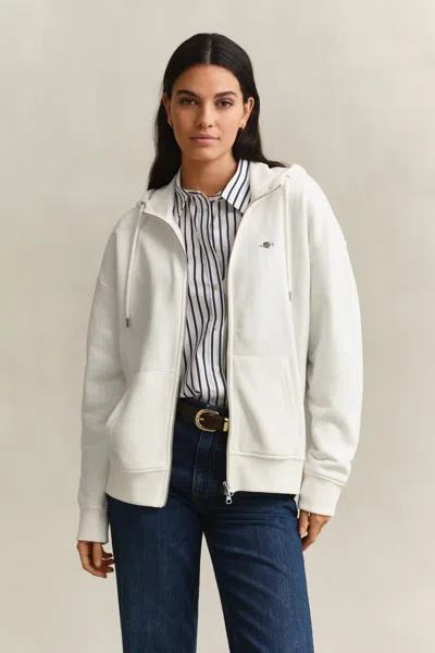 Gant Shield Zip Hoodie In White