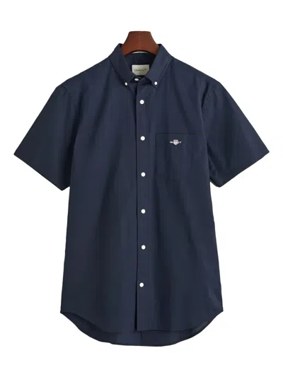 Gant Short-sleeve Button Shirt In Blue