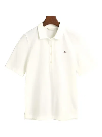 Gant Short-sleeve Embroidered Polo Shirt In White