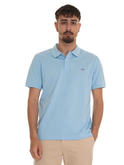 Gant Short Sleeve Polo Shirt In Sky Blue
