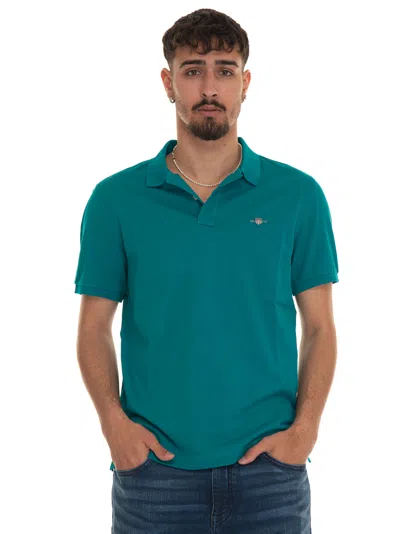 Gant Short Sleeve Polo Shirt In Turquoise