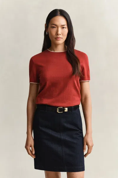 Gant Short Sleeve Sweater In Red