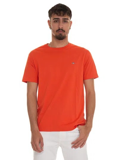 Gant Short-sleeved Round-necked T-shirt In Orange
