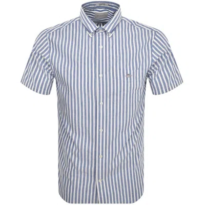 Gant Short Sleeved Stripe Linen Shirt Blue