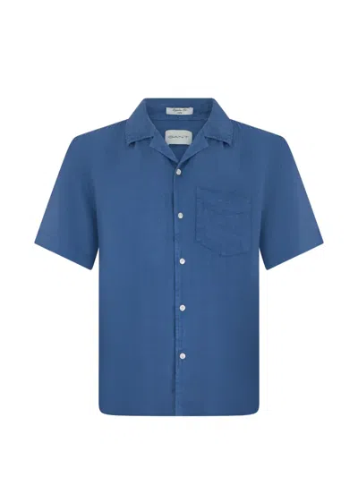 Gant Short-sleeve Chest-pocket Shirt In Blue