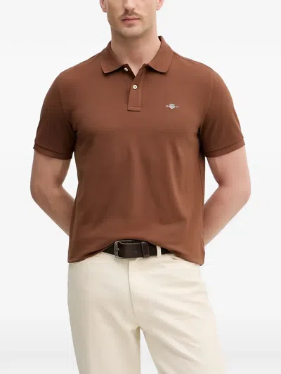 Gant Short-sleeve Polo Shirt In Brown