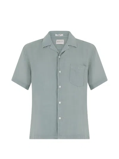 Gant Short-sleeved Linen Shirt In Blue