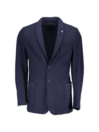 Gant Single-breasted Wool Blazer In Blue
