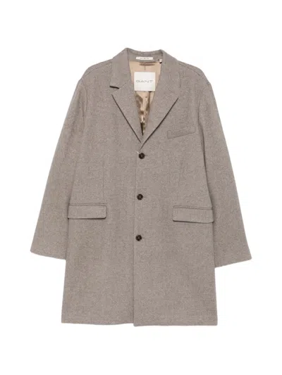 Gant Single-breasted Wool-blend Coat In Neutral