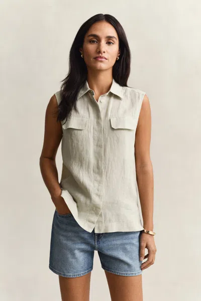 Gant Sleeveless Linen Shirt In Green