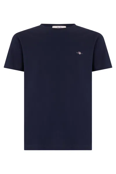 Gant Slim Fit Cotton T-shirt In Dark Blue
