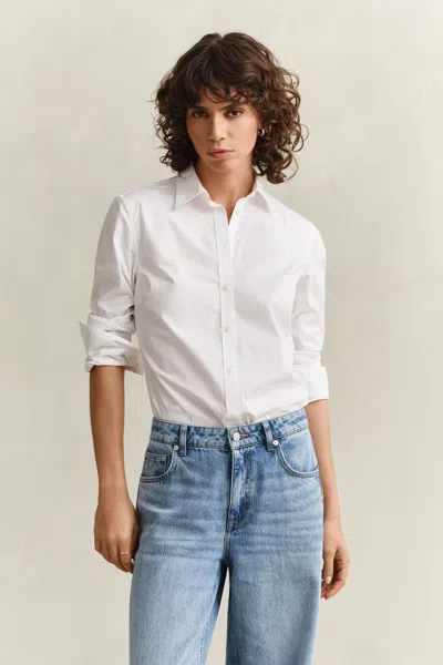 Gant Slim Fit Poplin Shirt In White