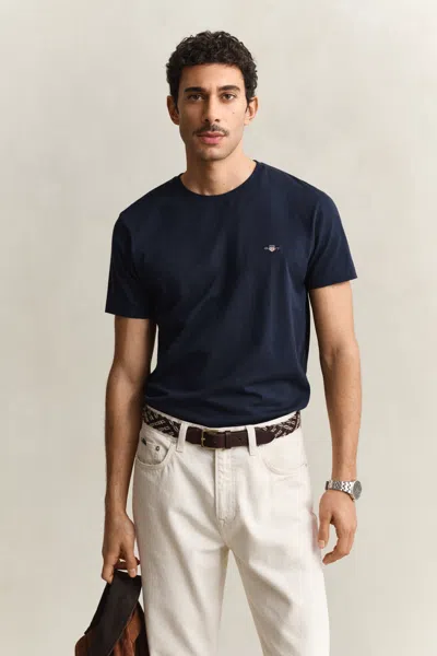 Gant Mens Evening Blue Shield-logo Short-sleeve Cotton-jersey T-shirt